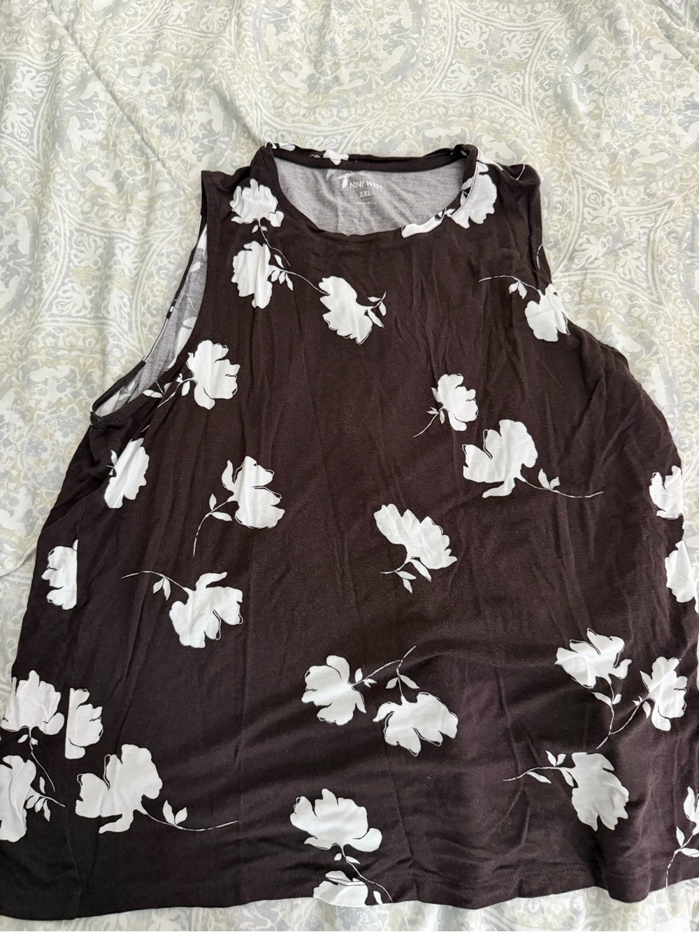 Nine West Black Tank with White Floral Motif
